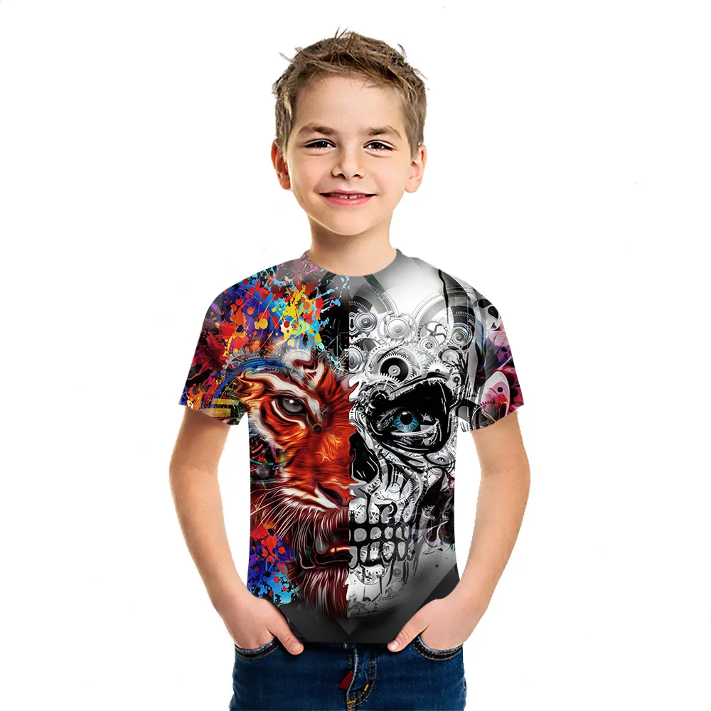 

National Puppy Day 2021 summer 3D printed children's clothing for boys and girls all-match comfortable pullover cotton short-sle
