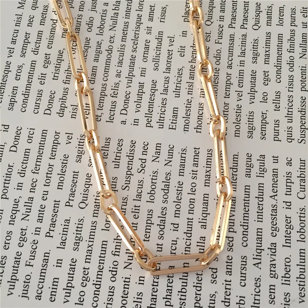 

Chunky Gold Color Plating Rectangular Chian Linked Necklace For Women Girl Bohemia Casual Chic Jewelry