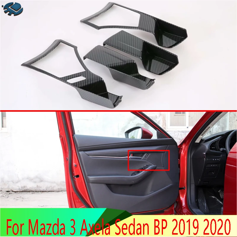 For Mazda 3 Axela Sedan BP 2019 2020 Car Accessories Carbon Fiber Style Inner Door Handle Cover Catch Bowl Trim Insert Bezel