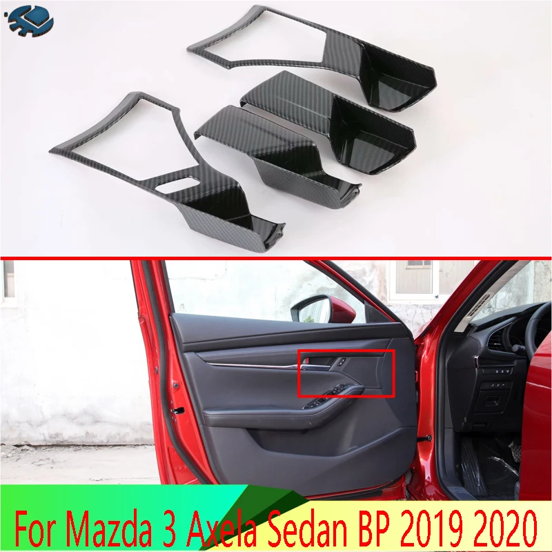 

For Mazda 3 Axela Sedan BP 2019 2020 Car Accessories Carbon Fiber Style Inner Door Handle Cover Catch Bowl Trim Insert Bezel