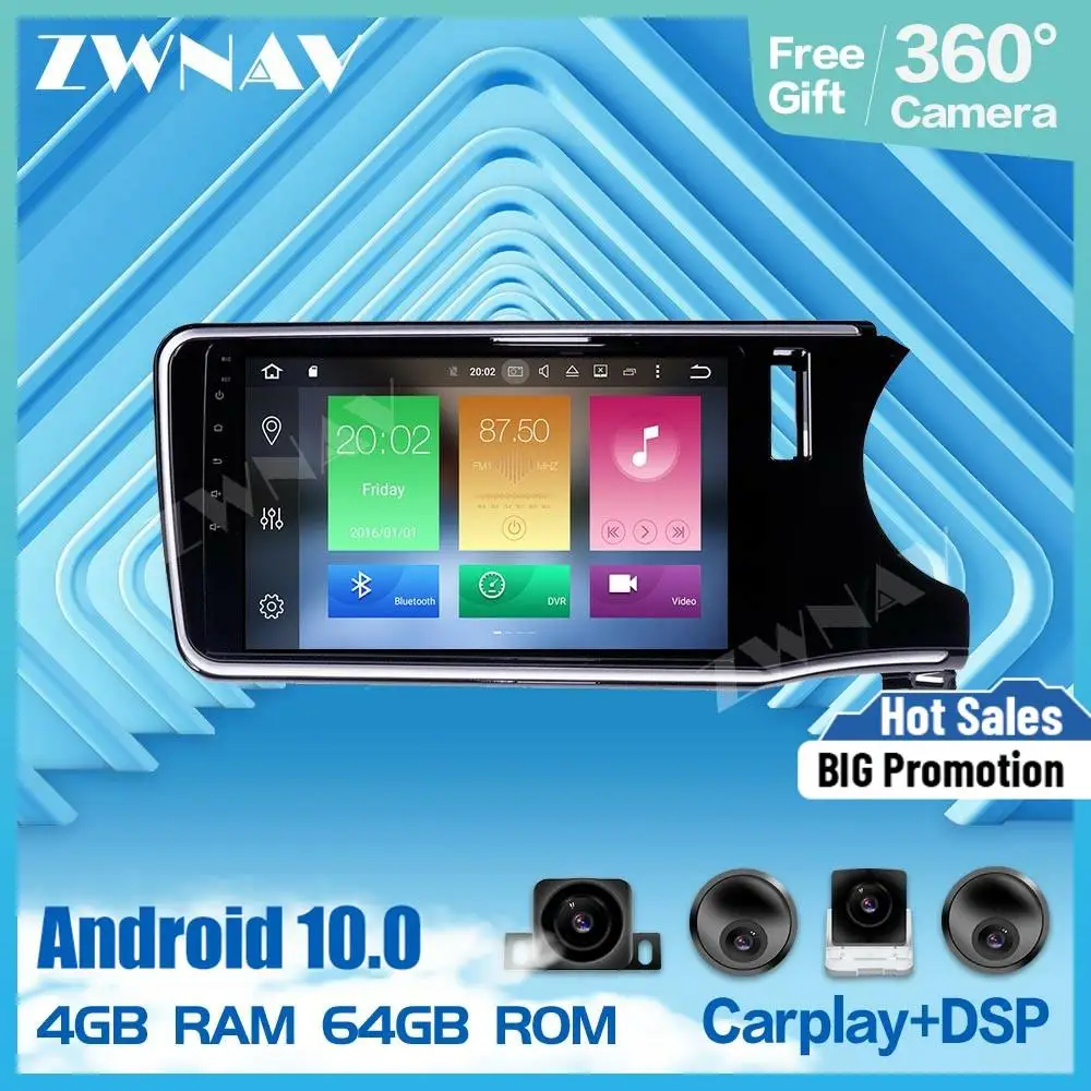 

Автомобильный мультимедийный плеер 2 din, Android 10,0, с сенсорным экраном, для Honda City Grace 2014-2017, видео, аудио, радио, стерео, GPS, навигация, головное ус...