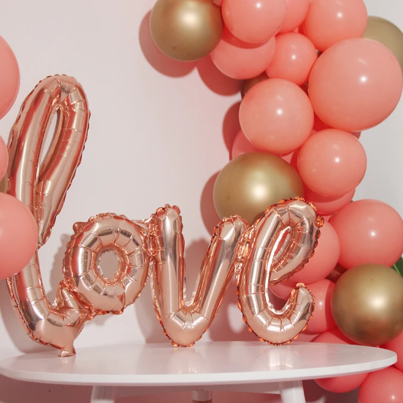 

20pcs 10inch Peach Coral Wedding Decorations Balloons Garland Rose Gold Love Foil Balloon Balls Birthday Party Engagement Decor