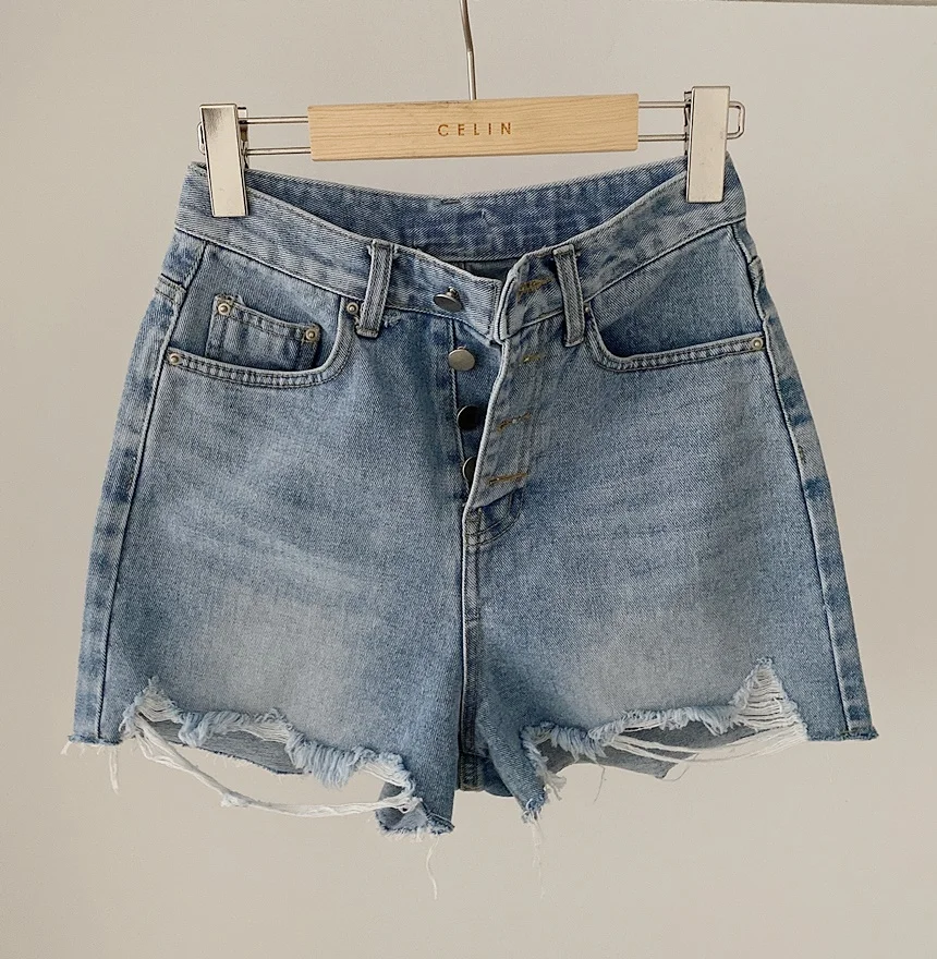 

Vintage High Waist Single Breasted Mini Short Women 2021 Summer Fashion Tassel Ripped Skinny Jeans For Female