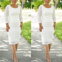 graceful white short mother of the bride dresses lace knee length wedding party dresses long sleeves mother dress jewel neck