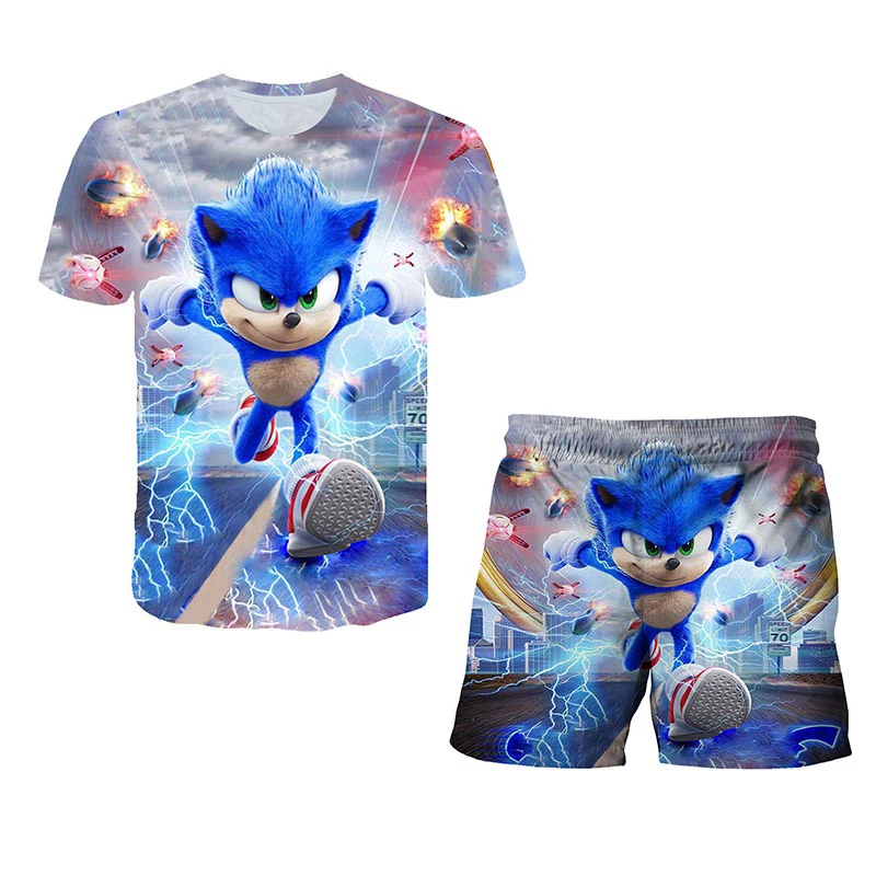 

Conjuntos de ropa para nios, Tops y pantalones, camisetas Sonic para nias, pantalones cortos, traje deportivo, camiseta de 4 -