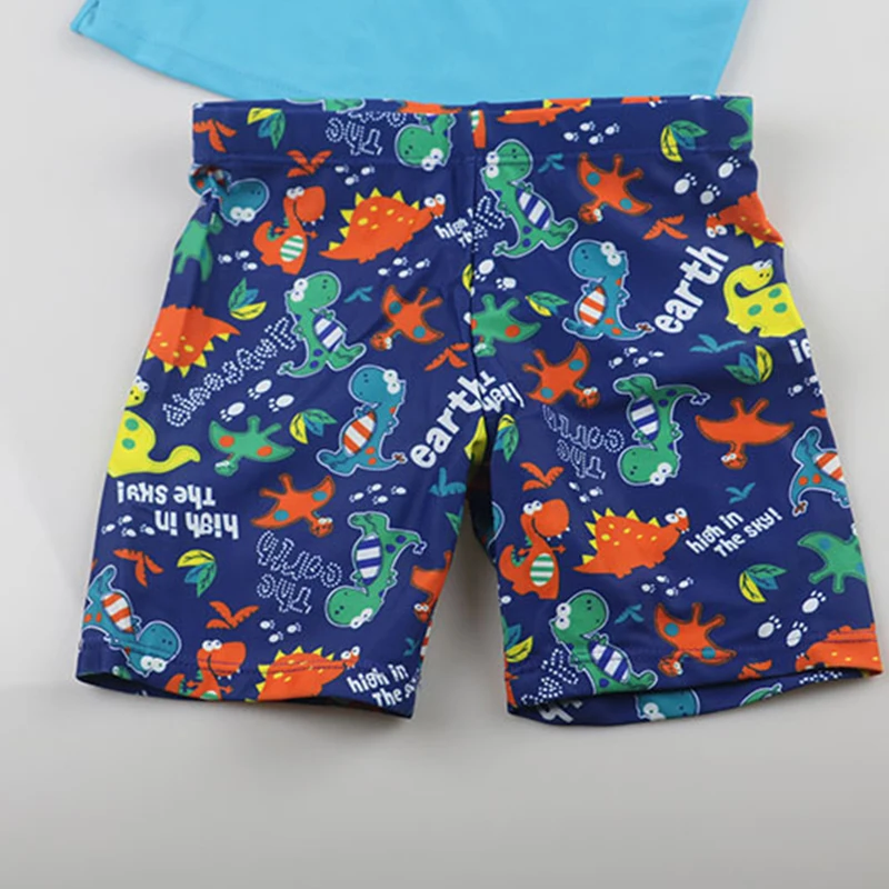 Children Swimwear 2021 3pcs Dinosaur Blue Swimsuit Boys Kids Swimming Hat Short Sleeve BathSuit Swim Beach Wear Cute Swimmwear