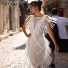 Женское облегающее платье без рукавов, белое платье с бахромой для вечеринки, свадьбы, выпускного вечера