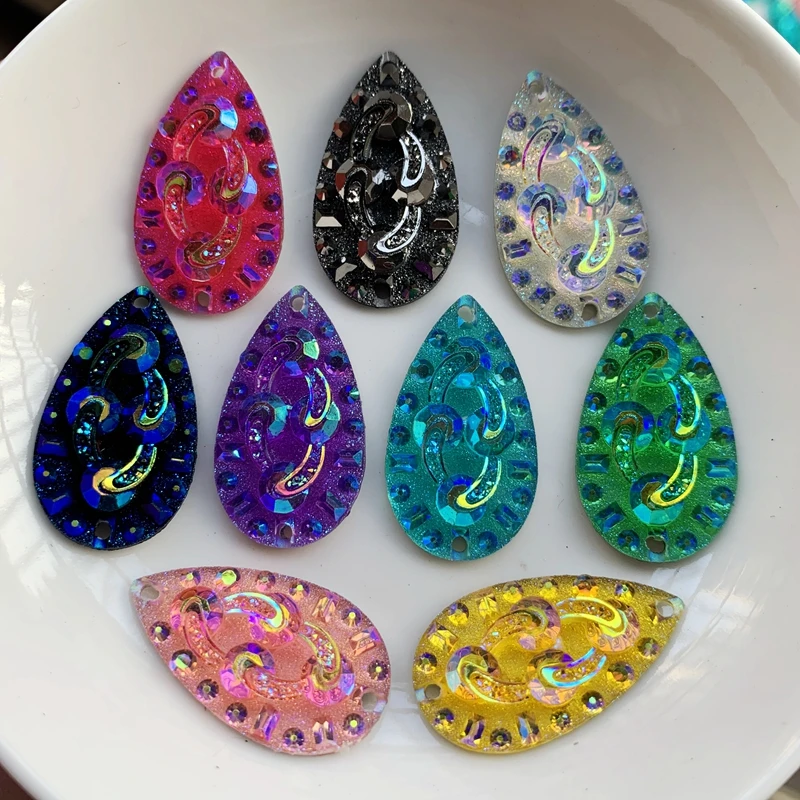 

wholesale water drop mineral surface flat back sewing 2 pore resin rhinestone wedding decoration rhinestone top 180pcs/lot