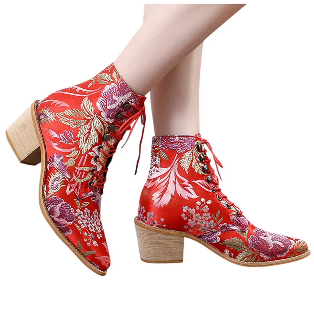 Винтажные женские полуботинки в богемном стиле модные тканевые ботинки на