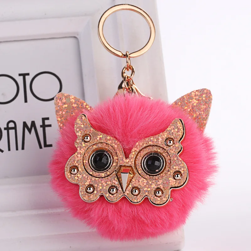 Cute Owl Pompom Keychain Trendy Animal Shape Lovely Faux Fur Ball Car Key Ring Women Girls Holder Bag Pendant Trinket Gift | Украшения и