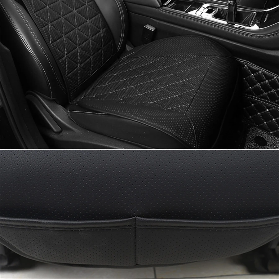 

PU Leather Black Plaid Car Front Seat Cushion Breathable Protector non slide Pad Auto accessories Universal