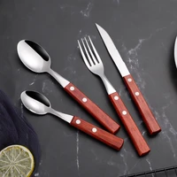 wood tableware wooden cutlery sets kitchen knives forks spoons set luxury dinnerware set dinner wedding mirror silver cutlery