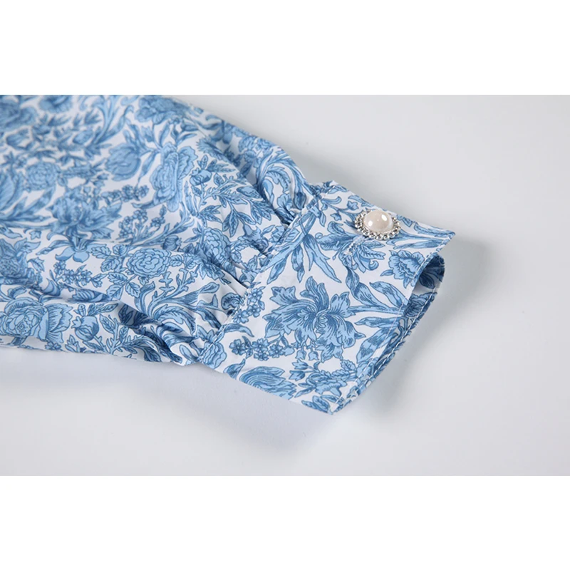 

shirt women Vintage Floral Print Blouse Women Puff Long Sleeve Spring 2021 Pearl Lapel Female Elegant Chic Korean Blusas Tops