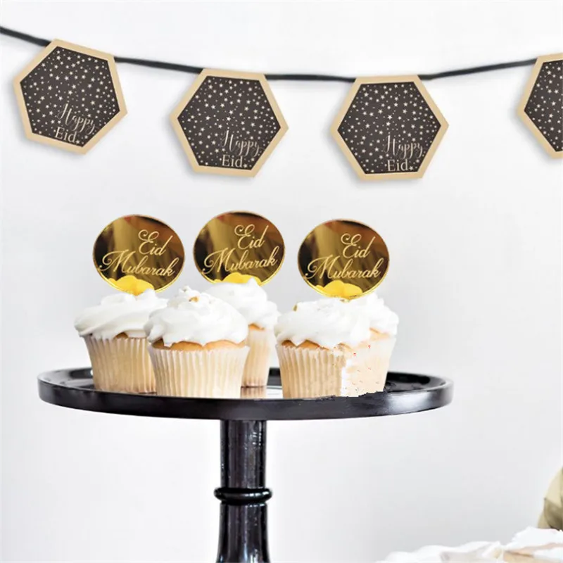 10 шт./золотое акриловое зеркало ИД Мубарак Cakecup топперы Рамазан для выпекания