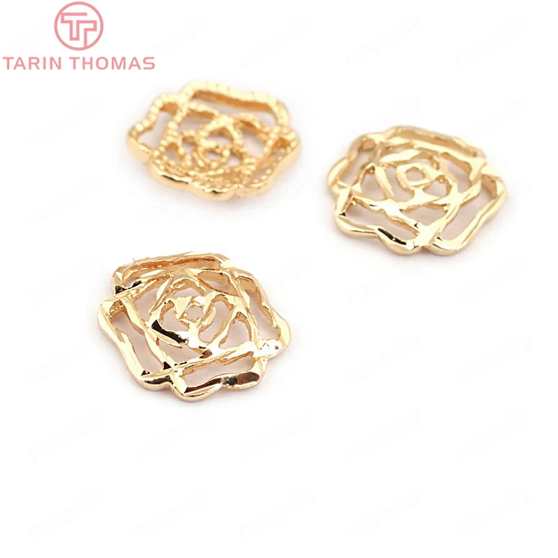 

(33515)20PCS 11*11MM 24K Gold Color Brass Rose Charms Pendants High Quality Diy Jewelry Findings Accessories wholesale