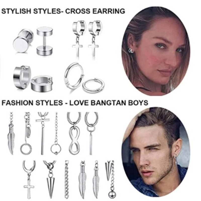 

20 Pcs Stainless Steel Huggie Hinged Hoop Earrings Kpop Korean Hoop Dangle Earrings Kit for Women Men Fashion Jewerly