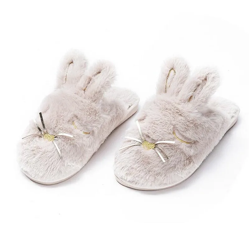 

2019 New Plush Slippers Winter Warm Home Cotton Slippers Women Cute Cartoon Rabbit Couple Slippers Slides Non-slip