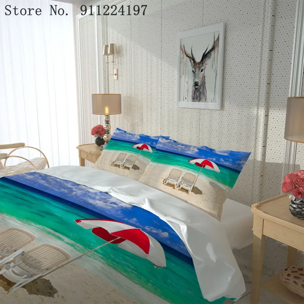 Комплект постельного белья с изображением песчаного пляжа двойное