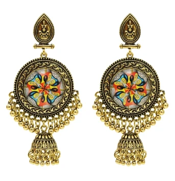 C Индийские серьги для женщин Jhumka Золотая кисточка Большие колокольчики висячие серьги жажда цветок Афган Египетский Цыганский Тюрк этнические ювелирные изделия - Окраска металла: C
