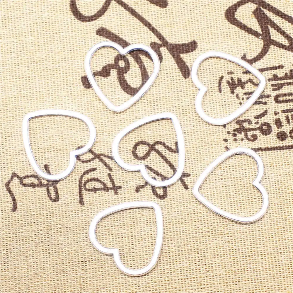 

Пустотелый персиковый соединитель в форме сердца, принадлежности для фотографий, античный Серебристый цвет, 20 шт. 24x25 мм