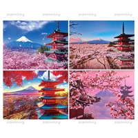 papawking diamond embroidery landscape picture of rhinestones full square japanese diamond painting cherry blossoms home decor