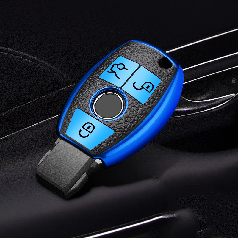 PC + кожаный чехол для автомобильного ключа Mercedes Benz A B C E S Class W203 W204 W205 W210 W211 W212 W221 W222