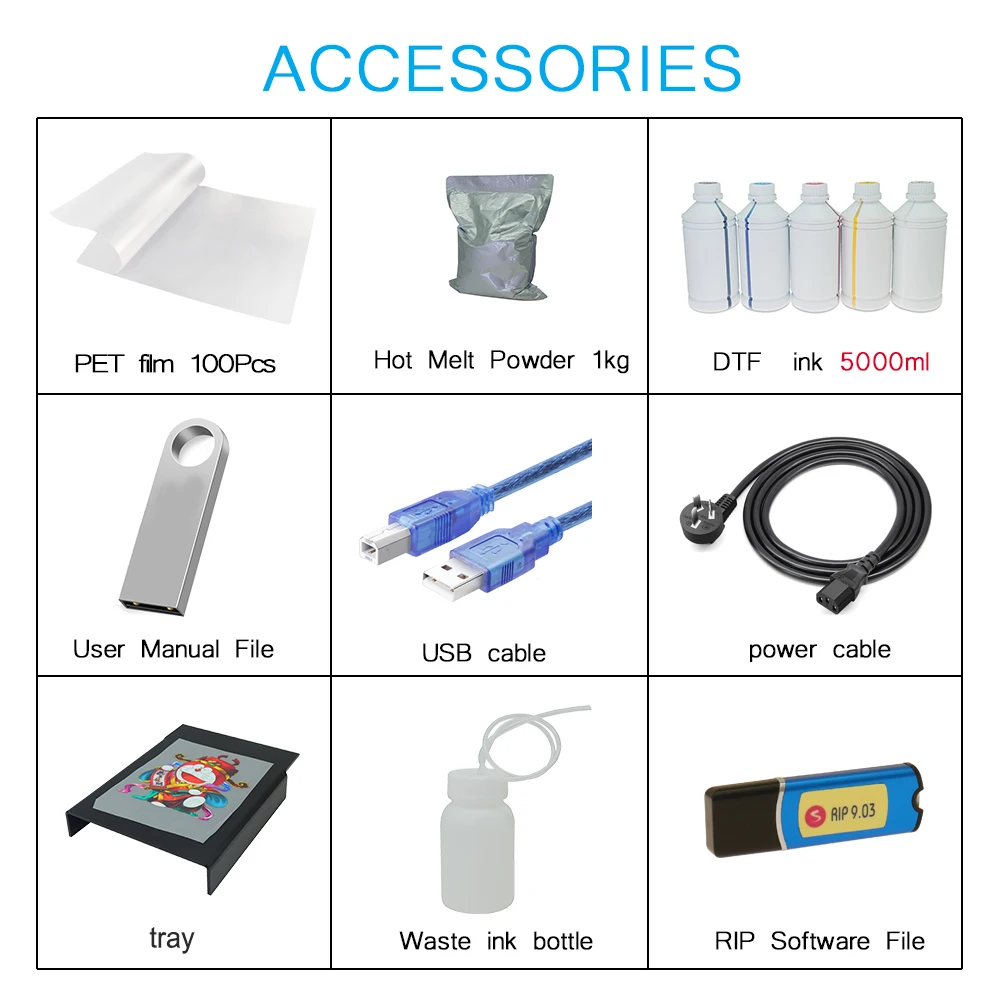 

Jetvinner A4 DTF Printer For Epson L805 For any material garments with Drect transfer film PET Film DTF Ink DTF Powder