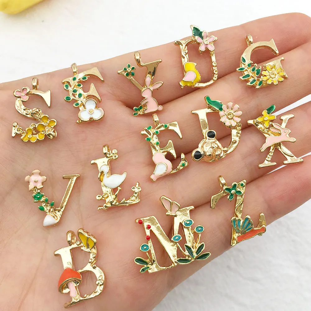 26 шт./лот сплав золотого цвета письмо эмаль шармы браслет Подвеска Аксессуары для