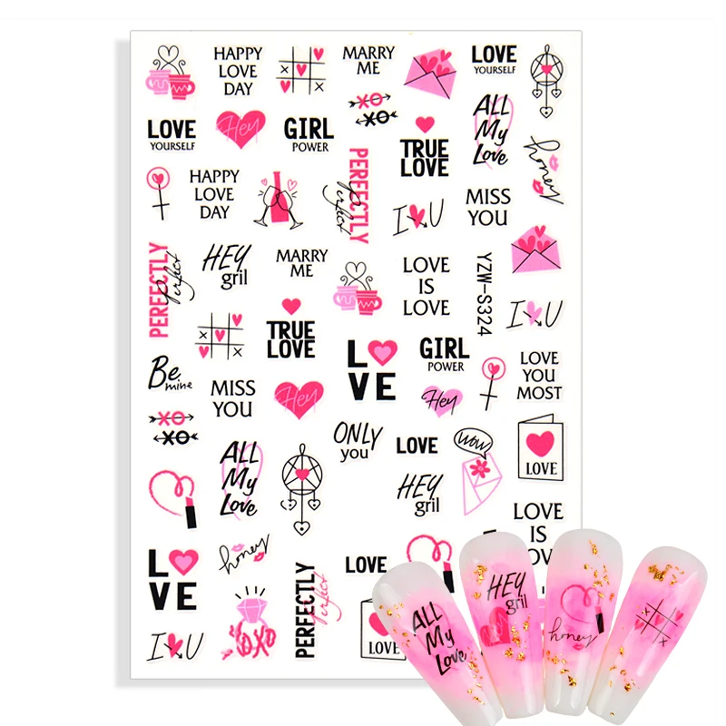 

3D Nail Sticker Sliders Design Letters "Merry Me" Love Heart Stickers for Nails Decorations Adhesive Decals Manicure Accessories