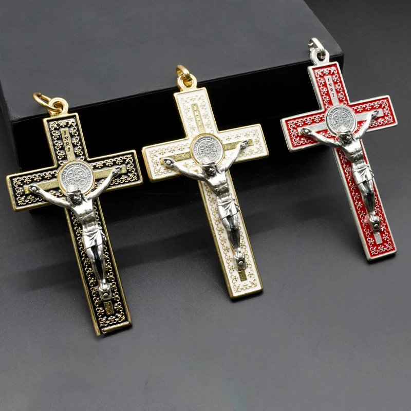 

Saint Benedict Enamel Cross Pendant Exorcism religious Jewelry gift Articulos religiosos catolico Good luck necklace rosarios