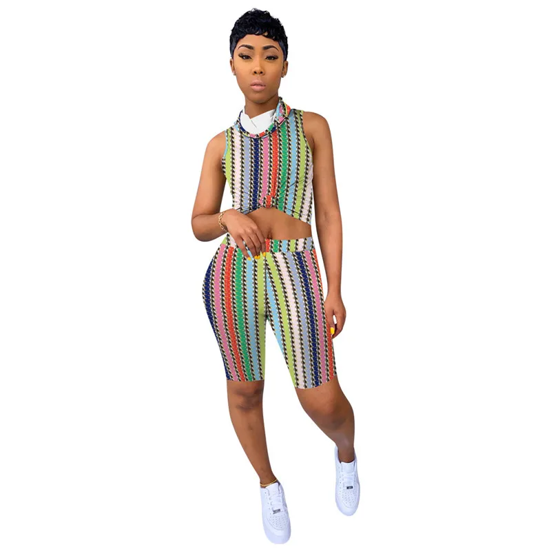 Летний спортивный костюм с принтом Adogirl укороченный топ без рукавов воротником