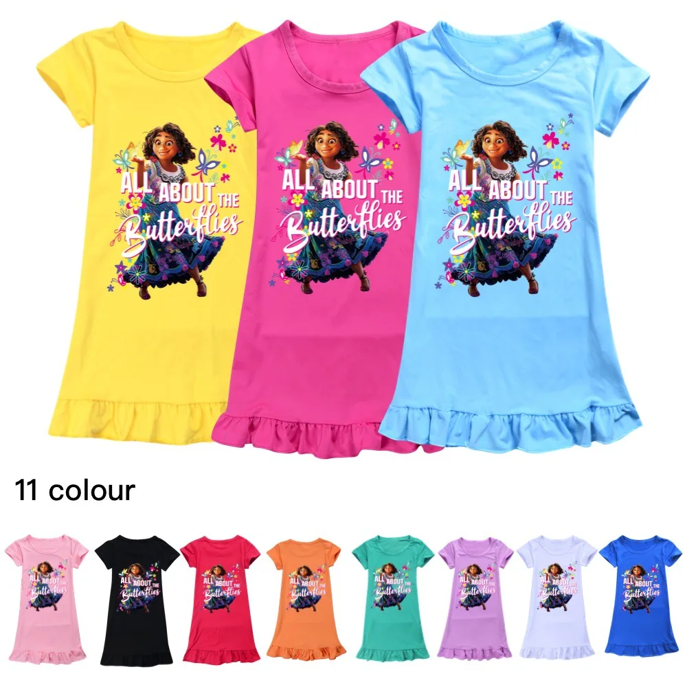 Girls Ice Silk Sleeping Dress encanto Nightgown Kids Nightdress Cartoon Baby Multi Color Short Sleeve Pajamas Casual Homewear