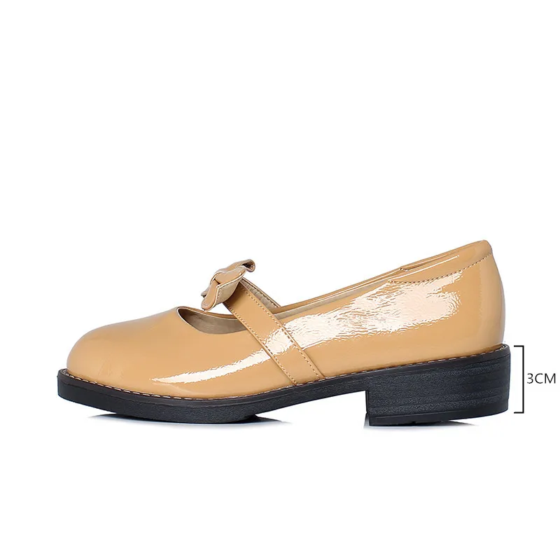 

Summer Ladies Chunky Heels Office Party Elastic Band Bow Mary Jane Shoes for Women Sewing Pu Patent Leather Low Heel Pumps 34-43