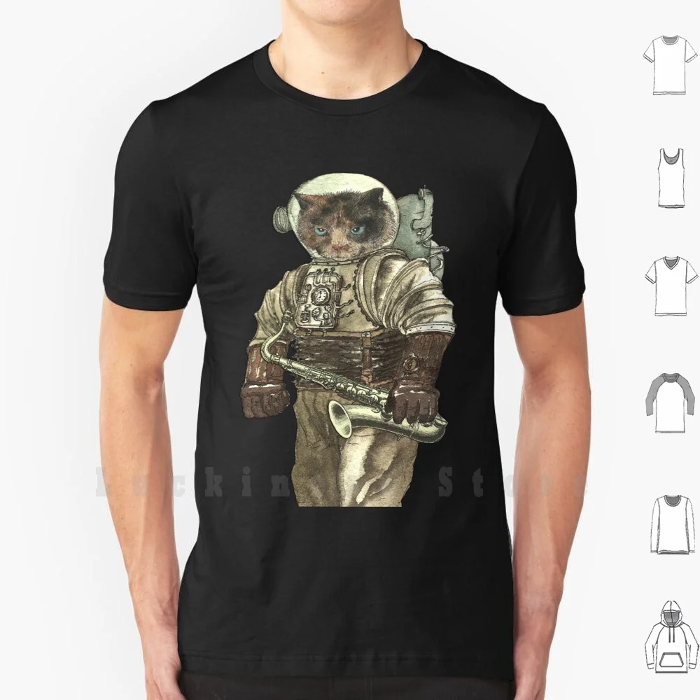 

Space Cat With Saxophone T Shirt Print 100% Cotton New Cool Tee Space Planet Explore Adventure Astronaut Spaceman