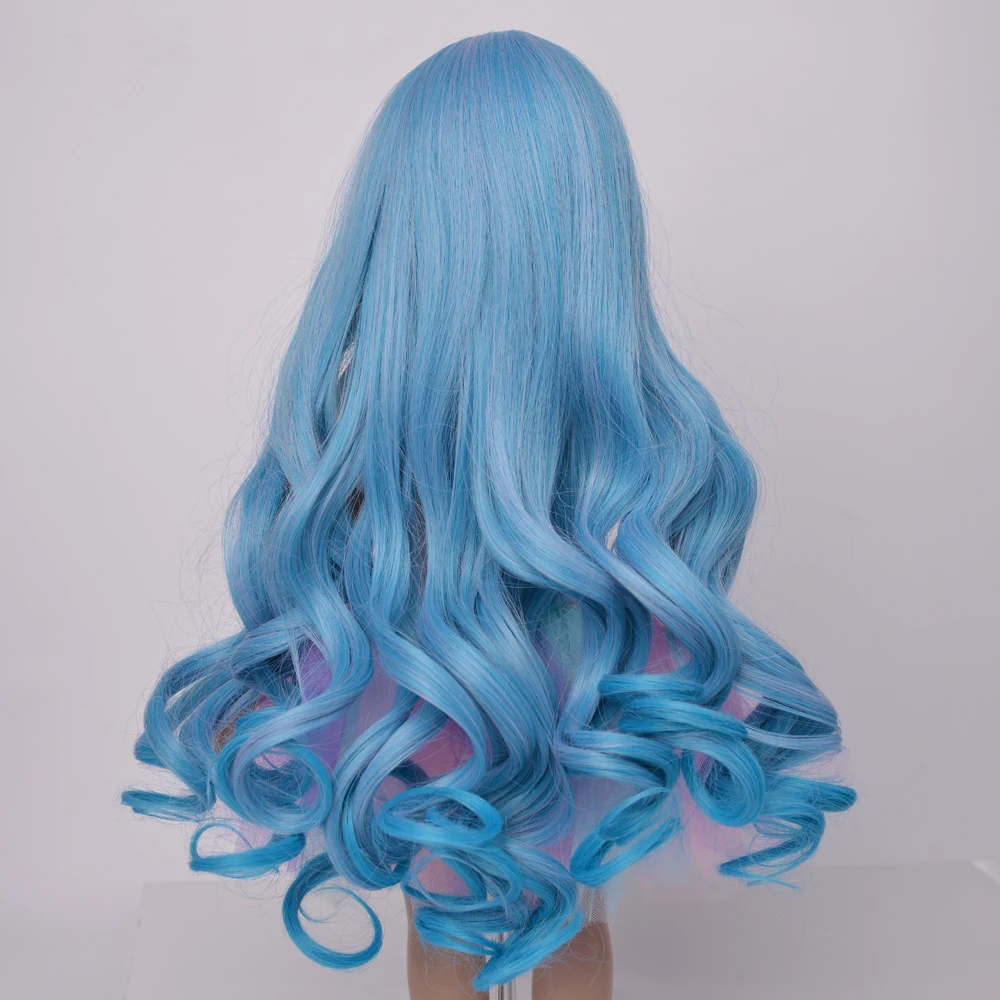 

Muziwig Doll Hair Wig Long Wavy Curly Blue Heat Resist Doll Wigs for 18'' American Dolls