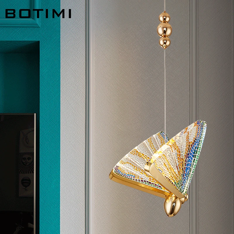 Современная красочная Подвесная лампа BOTIMI с бабочкой для чердака отеля лестницы