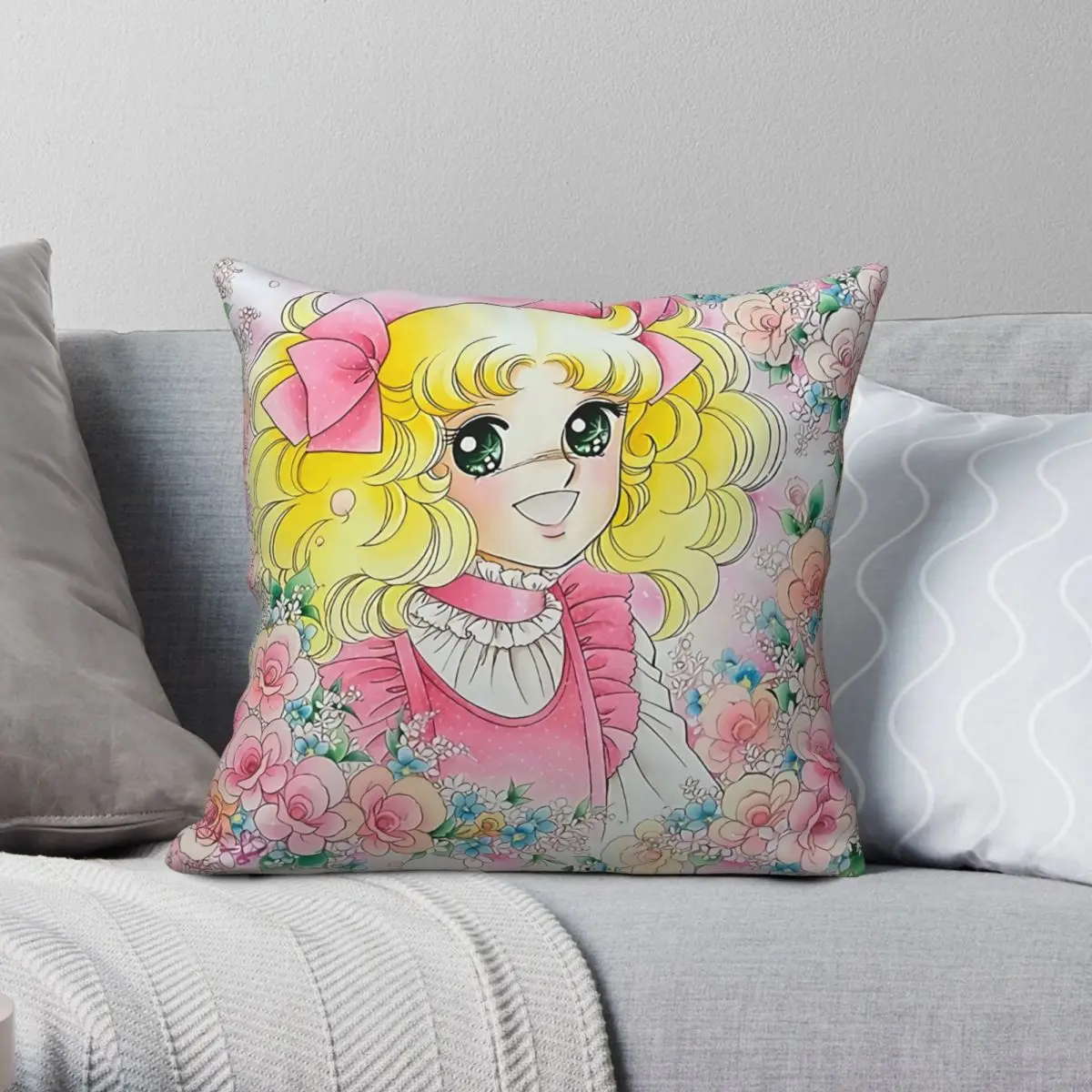 

CANDY CANDY Square Pillowcase Polyester Linen Velvet Printed Zip Decor Pillow Case Sofa Cushion Cover 45x45