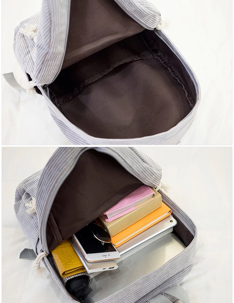 

2021 Preppy Style Soft Fabric Backpack Female Corduroy Design School Backpack For Teenage Girls Striped Backpack Women