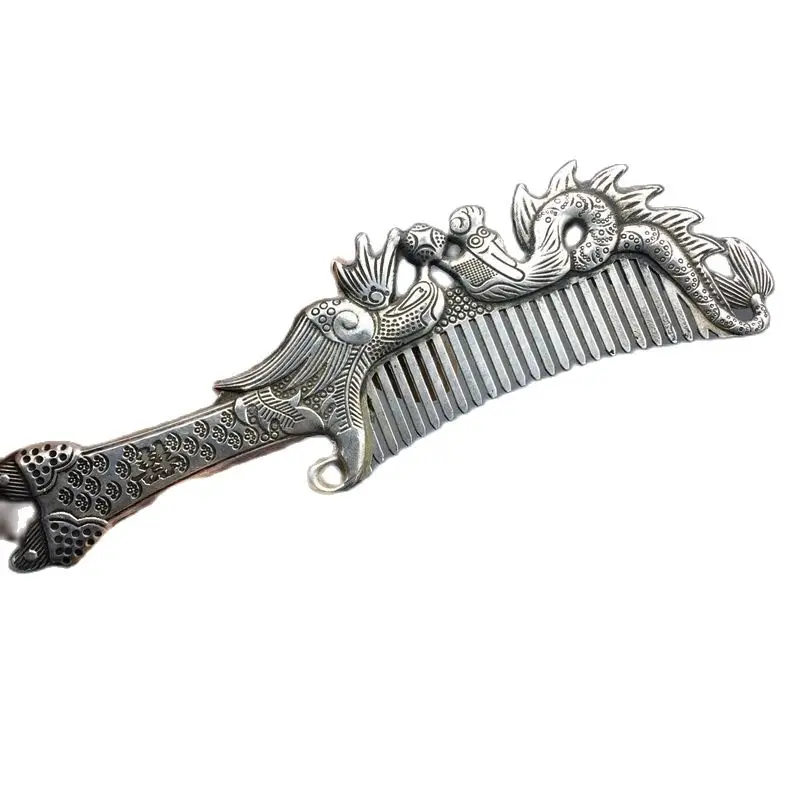 Китайская древняя тибетская Серебряная скульптура ручной работы расчески с