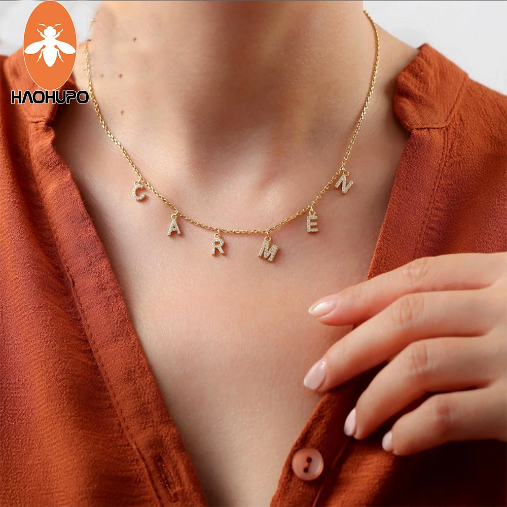 Ожерелье HAOHUPO с именем инициала рождественский подарок ожерелье золотое