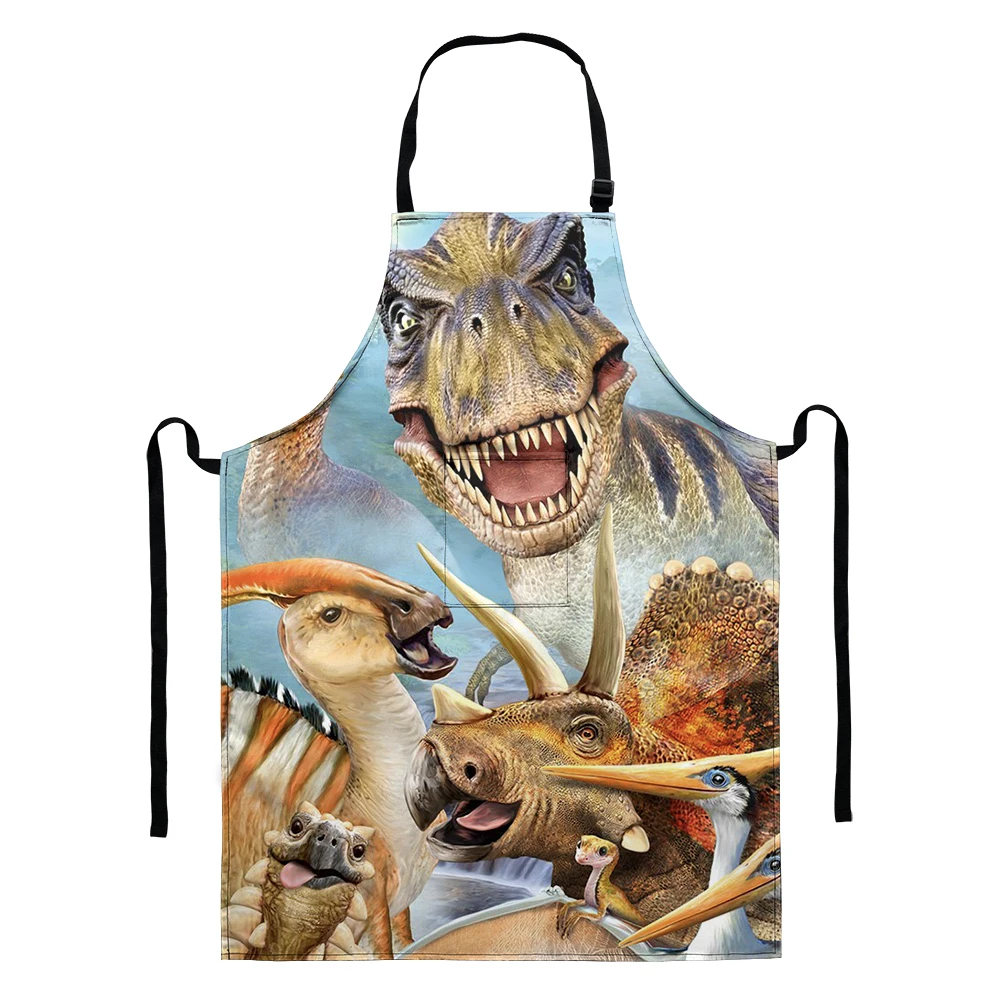 

Cartoon Dinosaurs Selfie Apron Adult Kids Bibs Home Cooking Baking Coffee Shop Adjustable Cleaning Aprons Kitchen Accessories