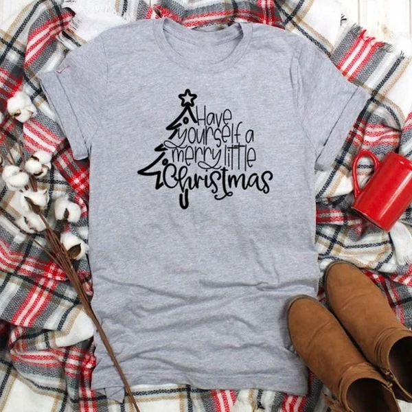

Pure Funny Gift Tee Top Women Have Your Self A Merry Little Christmas Shirts Letter Print Christmas Tree T-shirts