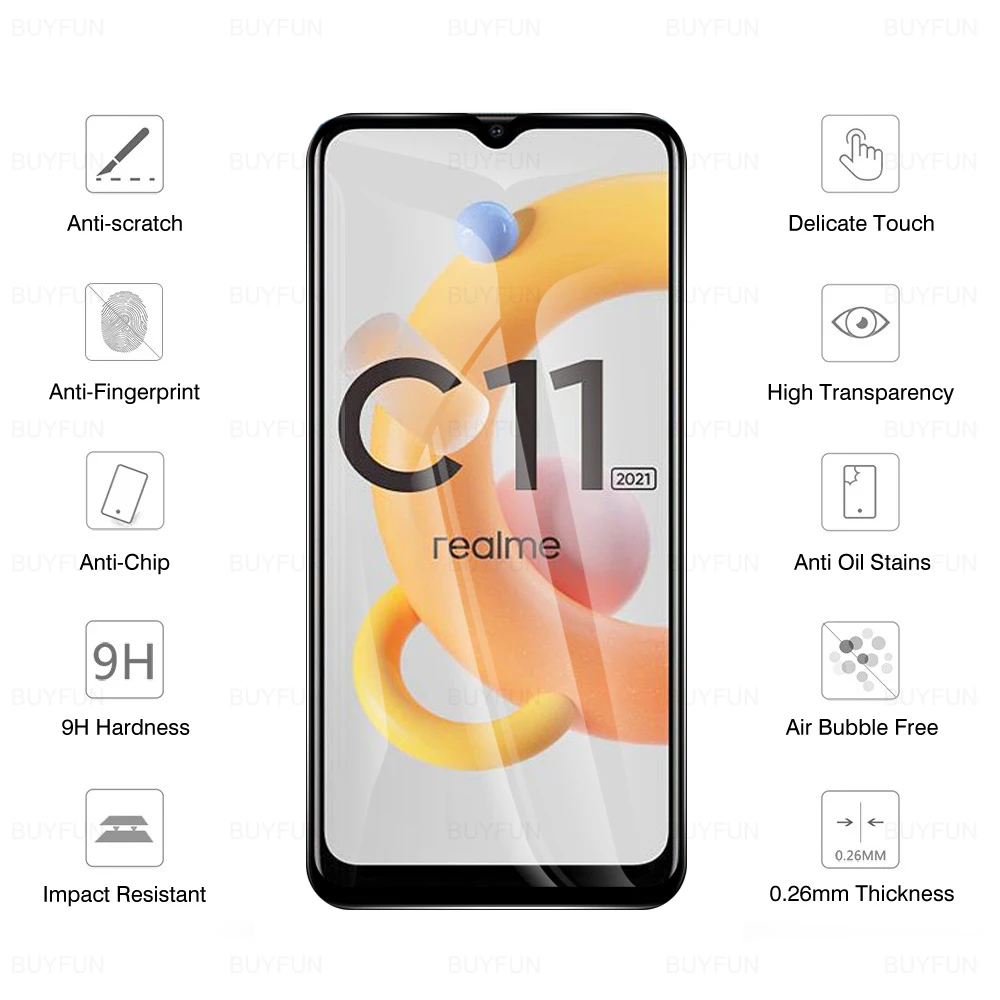 4in1 Full Cover Tempered Glass Case For Realme C11 2021 HD Glass For oppo realme c21 c11 c15 c3 Camera Lens Protective Film