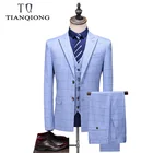 Элегантные мужские клетчатые костюмы TIAN QIONG из 3 предметов, синий клетчатый костюм, дизайнерский мужской Высококачественный Свадебный костюм, блейзеры и брюки