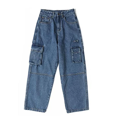 blue Harajuku Winter New Women's High-quality Design Jeans Fashion Tide Full Length High Waist Women's Pants Pocket Straight Pants - Цвет: blue