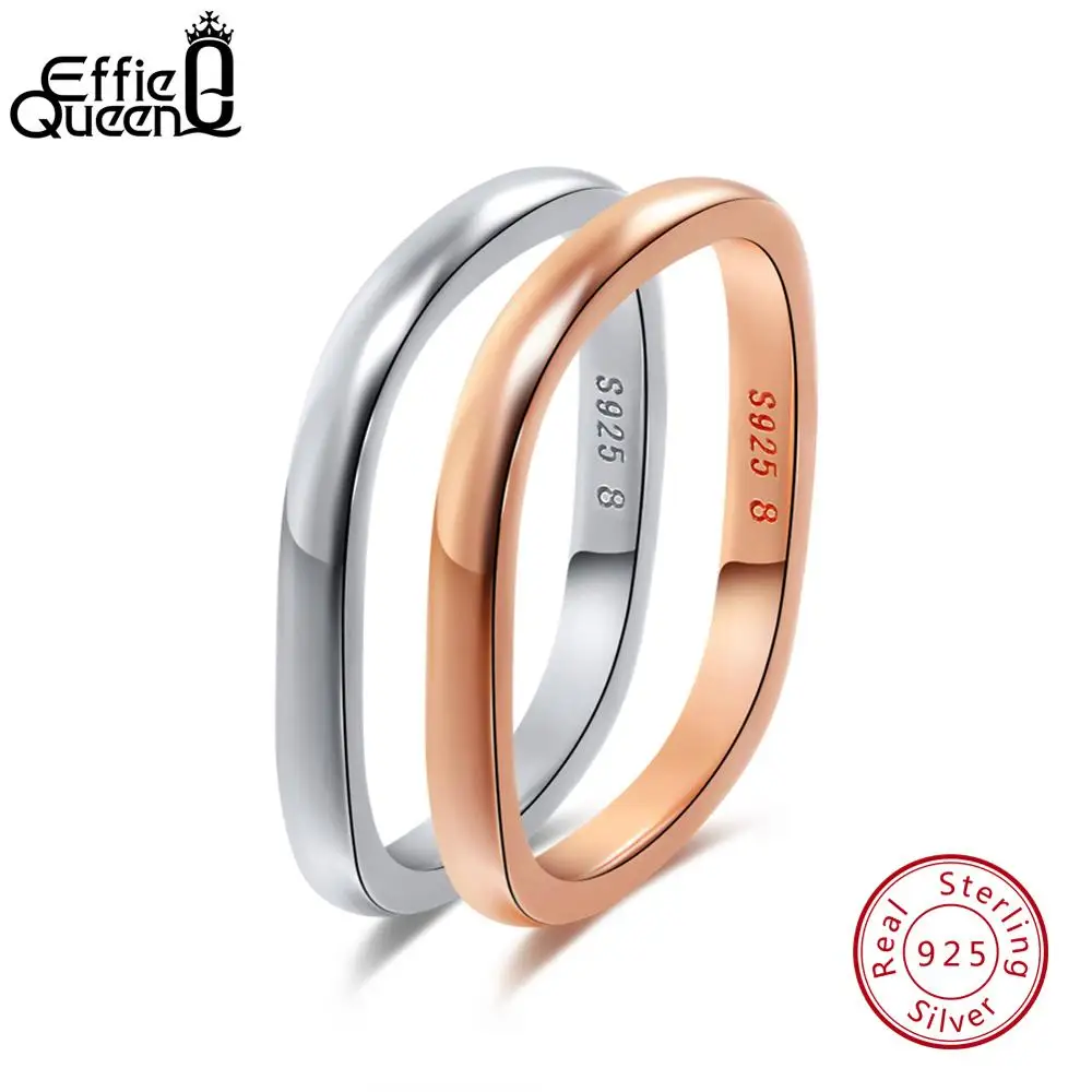Effie queen, кольца из стерлингового серебра S925 пробы для женщин, простой квадратный дизайн, обручальное кольцо на палец для женщин, модное ювелирное изделие TSR49