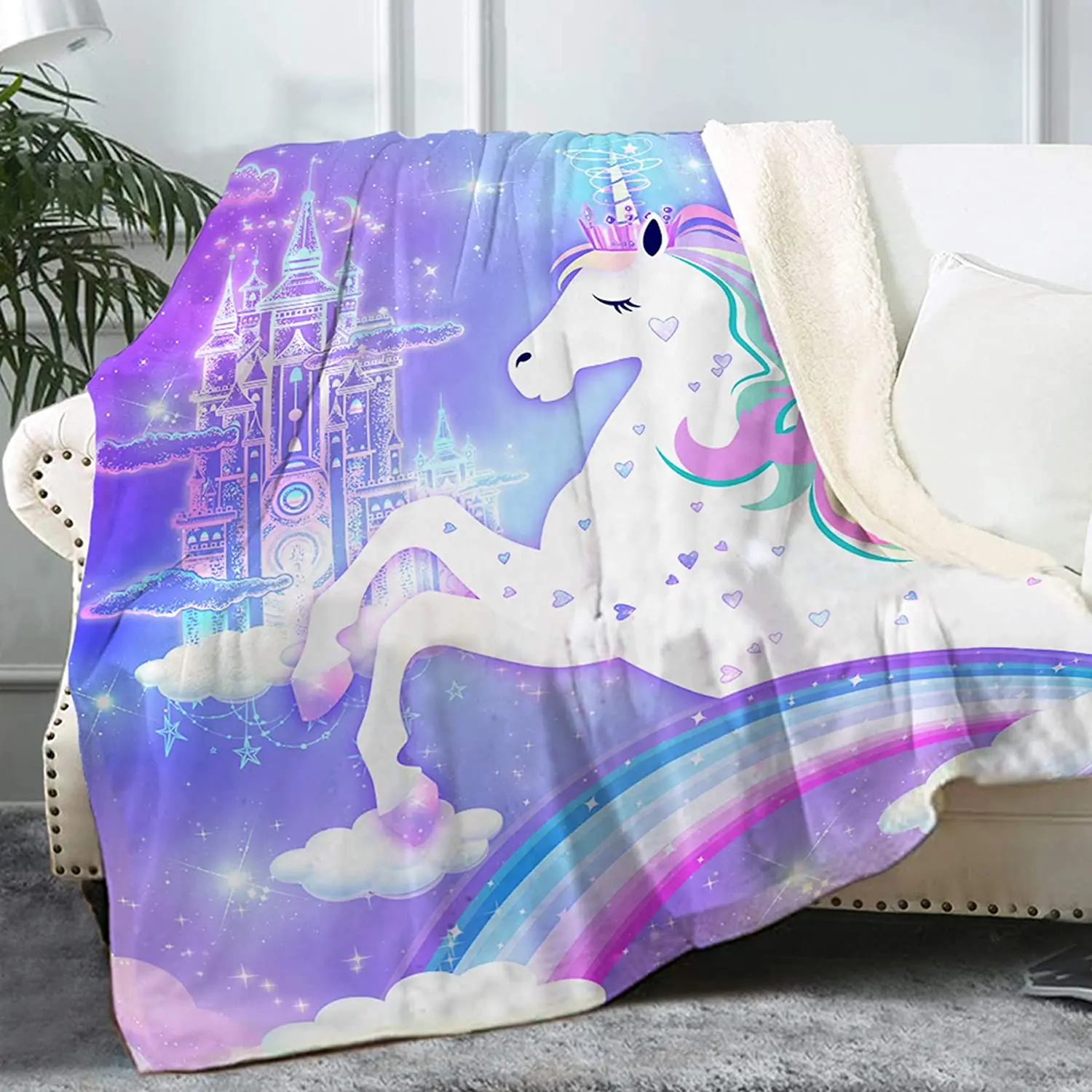

Bonsai Tree Unicorn Blanket, Cute Rainbow Fuzzy Soft Cozy Warm Sherpa Throw Blanket for Kids Girls Women, Thick Magic Castle