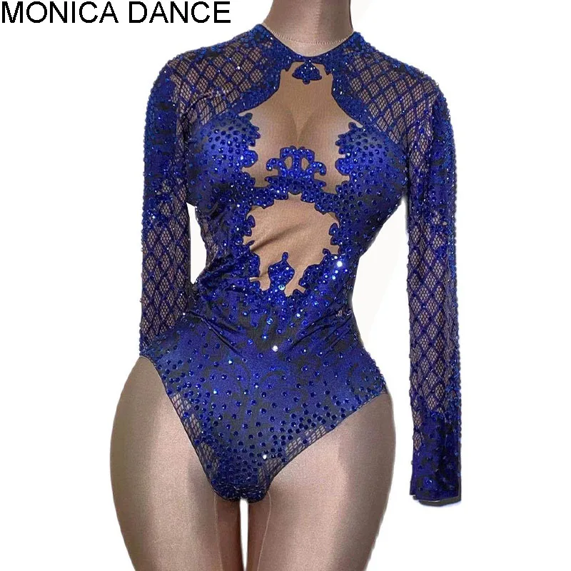 Сексуальное платье для девочек синего цвета с стразы боди танцовщицы женщин