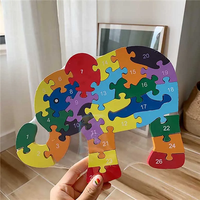 

New Educational Toys Kids Elephant Wooden Toys Wood Kids 3d Puzzle Kids Jigsaw Puzzles ABC Alphabet Learning Intelligence Games