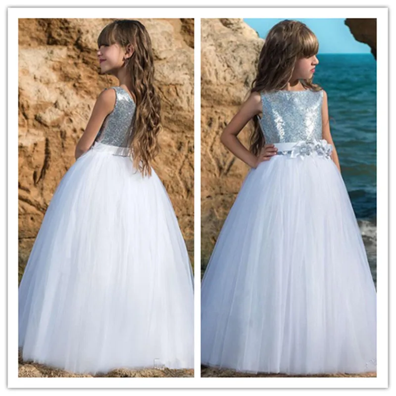 Cheap Flower Girl Dresses Blue Sequins Thin Net Sleeveless Performance Host Pettiskirt Princess Party Dress | Свадьбы и торжества